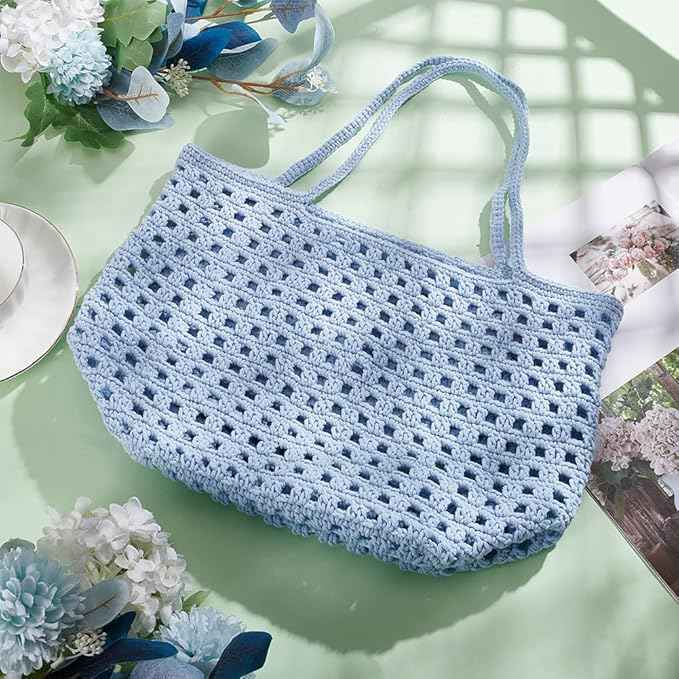 FREEBLOSS Cotton Cord Crochet Kit for Beginners Crochet Bag Making Kit DIY Crochet Shopping Bag Kit Crochet Set for Adults with Instructions Crochet Bag for Shopping Daily Use
