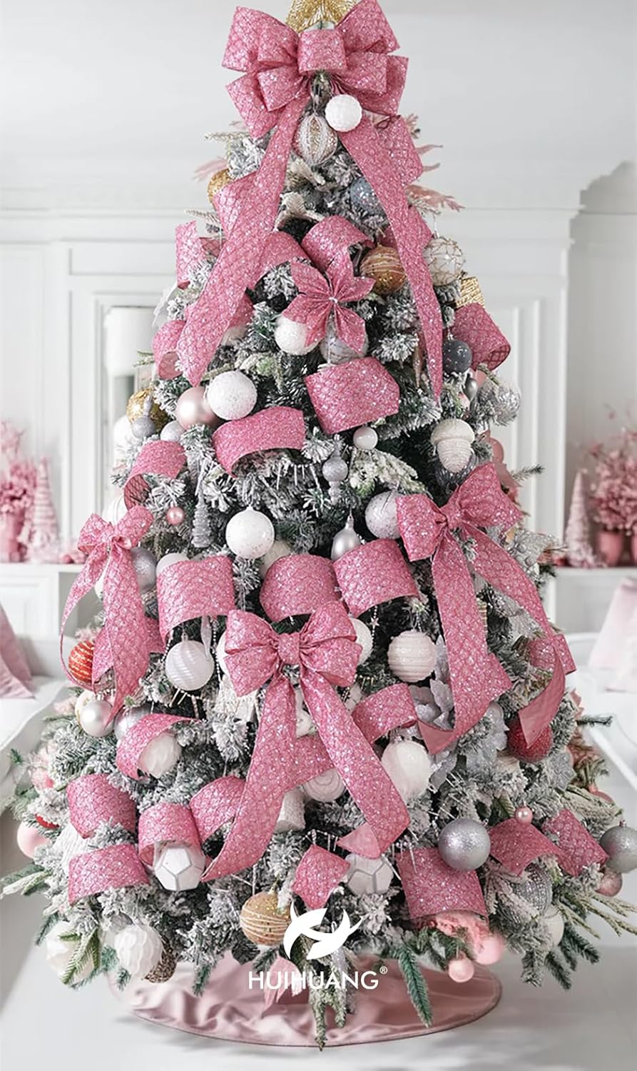 HUIHUANG Pink Glitter Wired Ribbon for Christmas Tree 2.5 inch Light Pink Diamond Mesh Wire Ribbon for Tree Decoration, Wreaths, Garland, Gift Wrapping, Bows Making, Home Decor -10 Yards - Crafty Corner