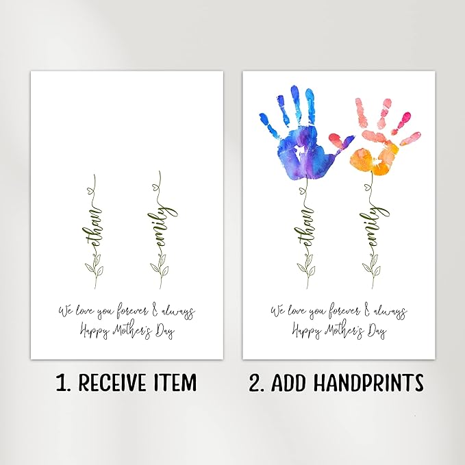 winorax Personalized Mom Gift For Mother's Day Custom Handprint Unframed Poster Wall Art Flower Handprint Gift From Kids For Mom New Mom Custom Name Poster Mom Birthday Pregnancy Announcement Gift