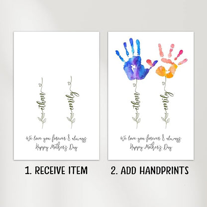 winorax Personalized Mom Gift For Mother's Day Custom Handprint Unframed Poster Wall Art Flower Handprint Gift From Kids For Mom New Mom Custom Name Poster Mom Birthday Pregnancy Announcement Gift