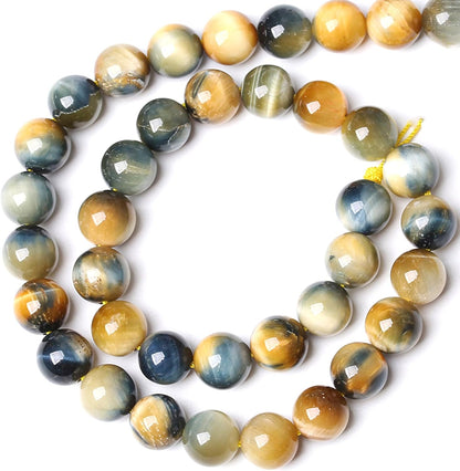 10MM Dream Blue Tiger Eye Stone Beads Natural Gemstone Round Loose Beads for Jewelry Making Bracelet Necklace 72pcs 2 Strands 32"