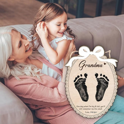 DIY Mothers Day Footprint Craft Wooden Hanging Sign for Grandma Nana Mimi, 3D Baby's First Mothers Day Footprint Memory Keepsake Gift with Bow Poem, Grandma Birthday Gifts from Kid Art Craft Activity