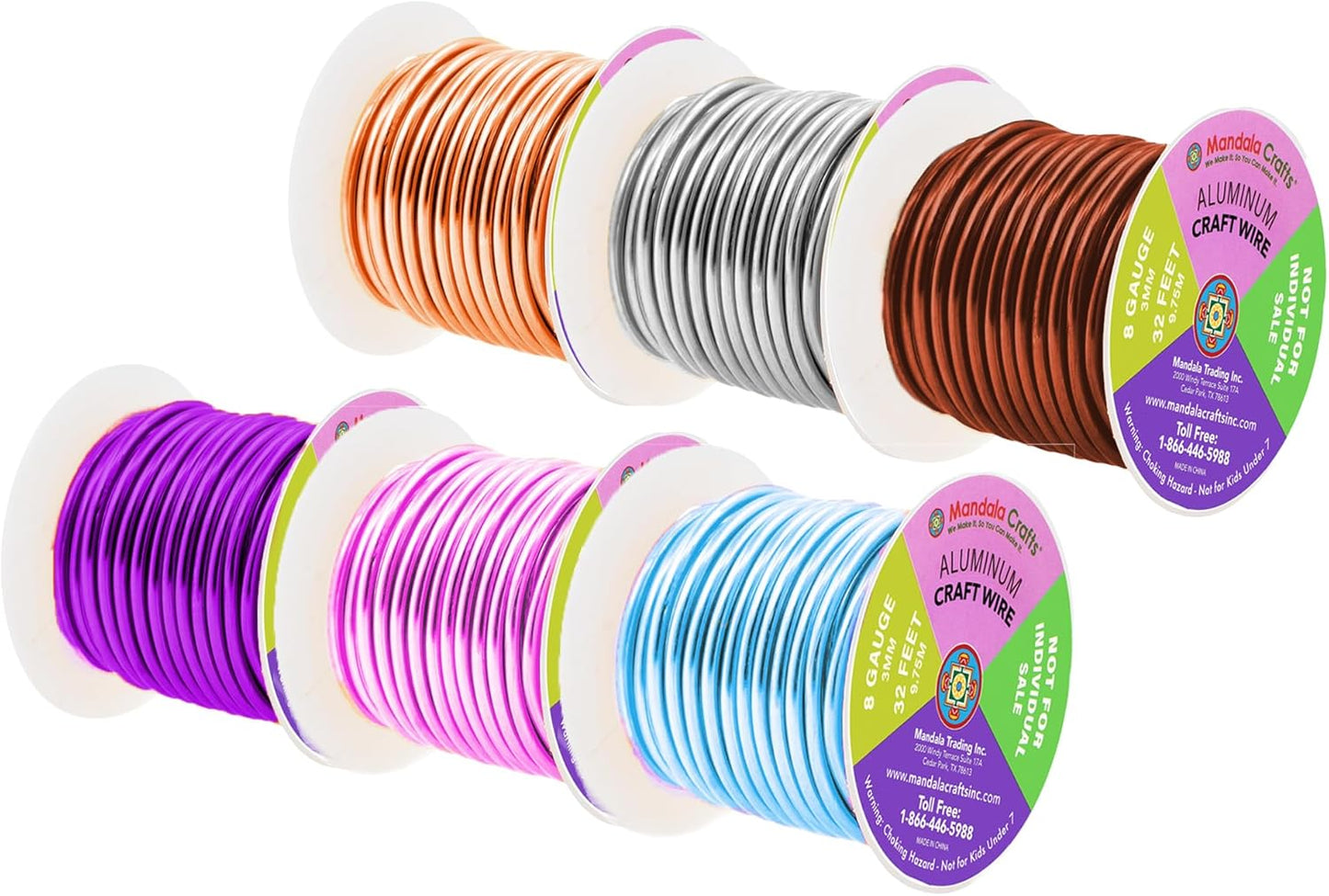 Mandala Crafts 8 Gauge Anodized Aluminum Craft Wire for Jewelry Making - 120 FT Colored Flexible Silver Copper Purple Pink Brown Ice Blue Wire - Bendable for Bonsai Armature Crafting Sculpting - Crafty Corner