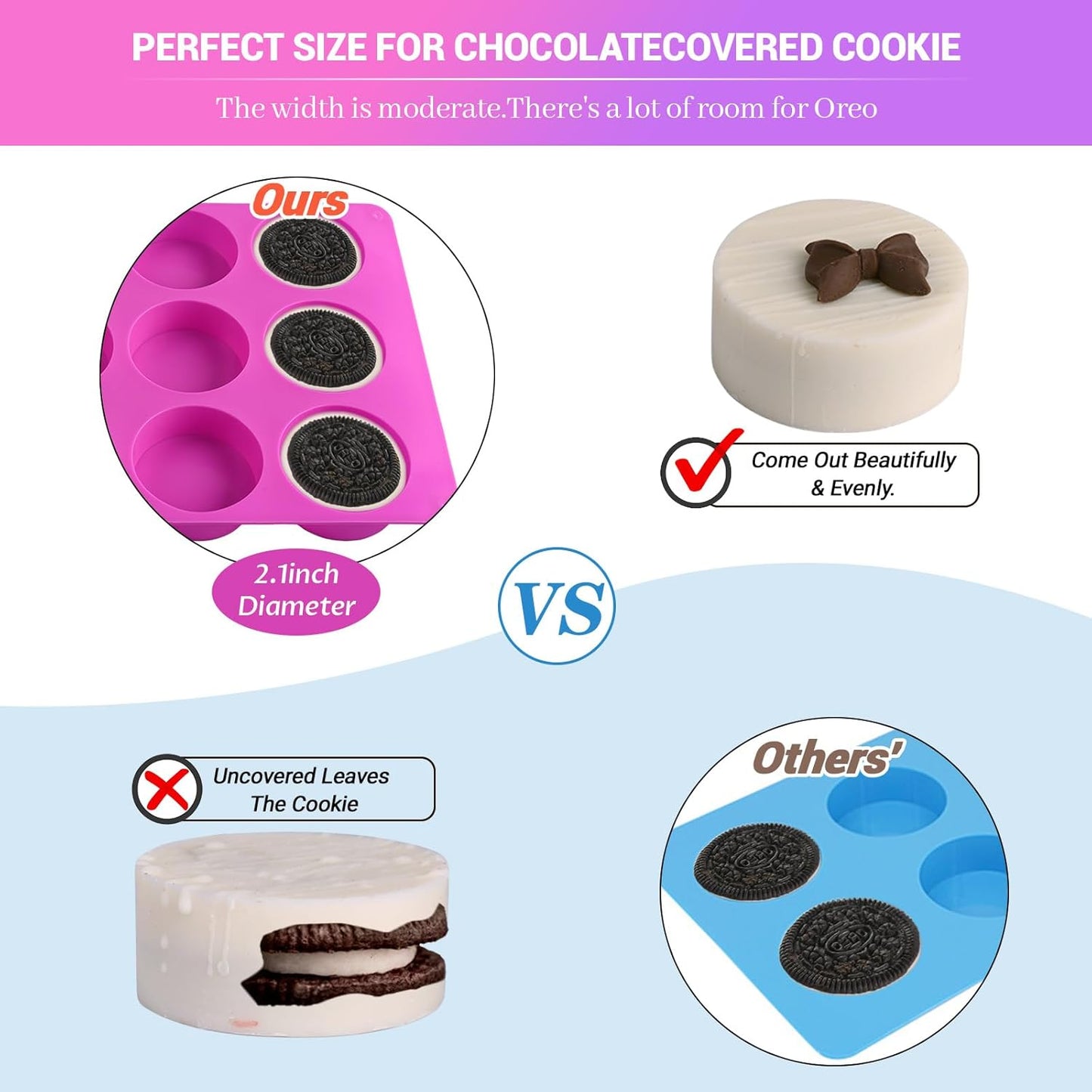 Sakolla 3 Pcs Round Chocolate Cookie Molds, 12-Cavity Cylinder Silicone Molds for Chocolate Covered Oreos, Cake, Candy, Pudding, Mini Soap (2 Rose Red+1 Blue)