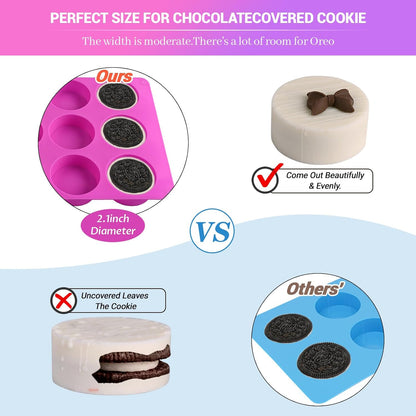 Sakolla 3 Pcs Round Chocolate Cookie Molds, 12-Cavity Cylinder Silicone Molds for Chocolate Covered Oreos, Cake, Candy, Pudding, Mini Soap (2 Rose Red+1 Blue)