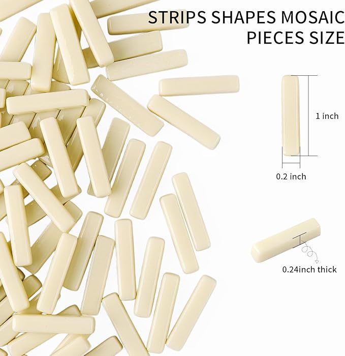 Youway Style Stick Mosaic Tiles for Crafts Bulk,150g Off White Strips Shapes Mosaic Glass Pieces for Crafts DIY Spring Mosaic Art Decor,Mosaic Kit Supplies