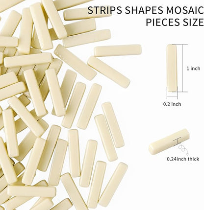 Youway Style Stick Mosaic Tiles for Crafts Bulk,150g Off White Strips Shapes Mosaic Glass Pieces for Crafts DIY Spring Mosaic Art Decor,Mosaic Kit Supplies