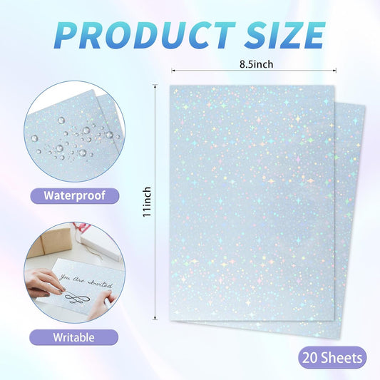 20 Sheets Printable Holographic Sticker Paper,11 x 8.5 Inches Printable Waterproof Paper Rainbow Vinyl Sticker Paper for Inkjet or Laser Printer(Laser starry sky)