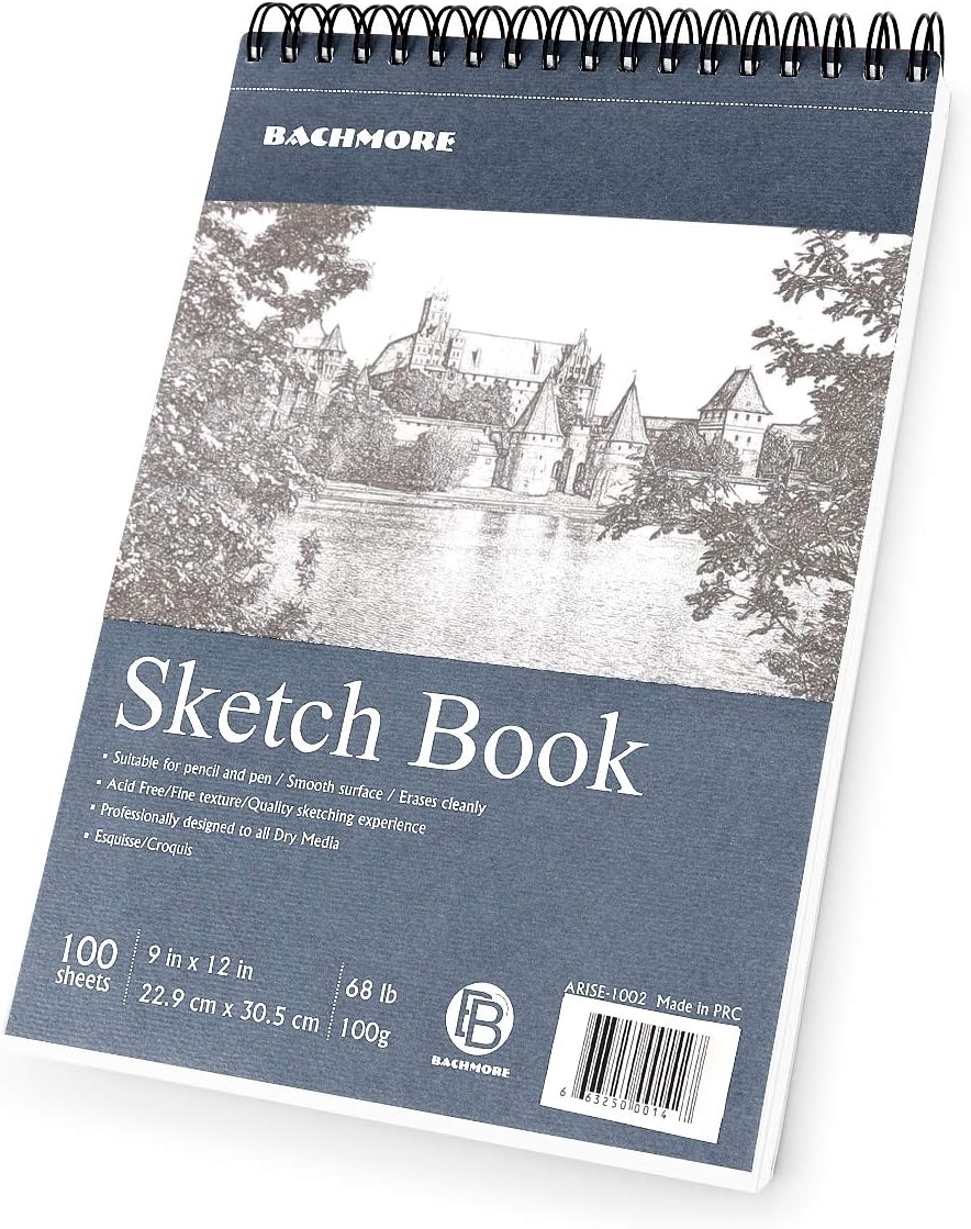 Bachmore Sketchpad 9X12 Inch (68lb/100g), 100 Sheets of TOP Spiral Bound Sketch Book for Artist Pro & Amateurs | Marker Art, Colored Pencil, Charcoal for Sketching - Crafty Corner