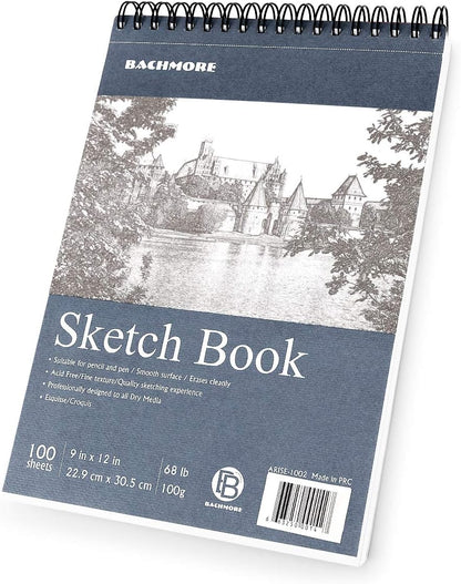 Bachmore Sketchpad 9X12 Inch (68lb/100g), 100 Sheets of TOP Spiral Bound Sketch Book for Artist Pro & Amateurs | Marker Art, Colored Pencil, Charcoal for Sketching - Crafty Corner