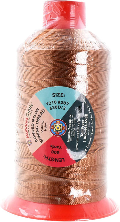 Mandala Crafts Bonded Nylon Thread Bourbon Brown Heavy Duty Sewing Threads - 800 YDs Size 207 630D T210 Tex 210 Thread for Leather Jeans Weaving Outdoor Marine Upholstery Threads