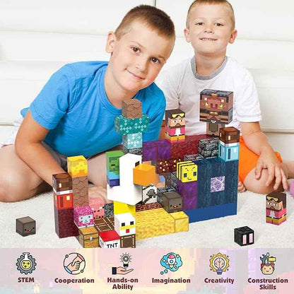 JIMI 120PCS Magnetic Blocks Building Toys, Magnetic Building Blocks Set for Boys Girls Ages 3+, 1 inch Magnet Cubes Montessori Sensory Stacking Construction Toys Christmas Birthday Present
