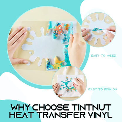 Tintnut Splash Heat Transfer Vinyl Roll - 12 Inch x 5ft Blue Watercolor Ink Patterned HTV Splatter Iron On Vinyl DIY T-Shirts Hats Clothes Canvas Bags for Cricut or Silhouette Cameo