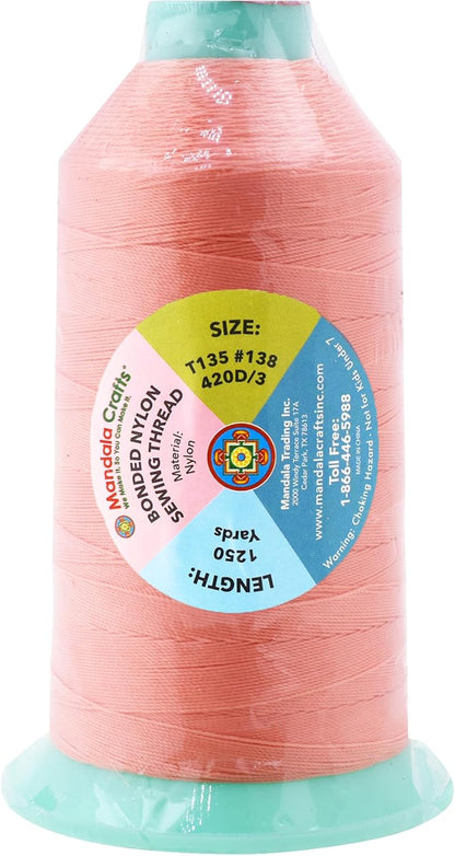 Mandala Crafts Bonded Nylon Thread Blush Heavy Duty Sewing Threads - 1250 YDs Size 138 420D T135 Tex 135 Thread for Leather Jeans Weaving Outdoor Marine Upholstery Threads