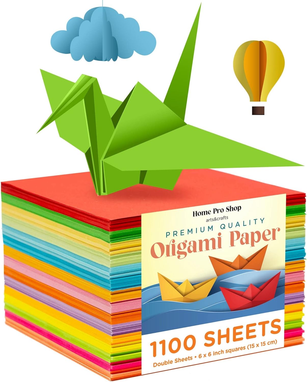 HPST Origami Paper - 1100 Sheets - Double Sided 6x6 inches Origami Squares for kids - 15 Vibrant Colors - Easy Fold Papers for Arts & Crafts - Crafty Corner