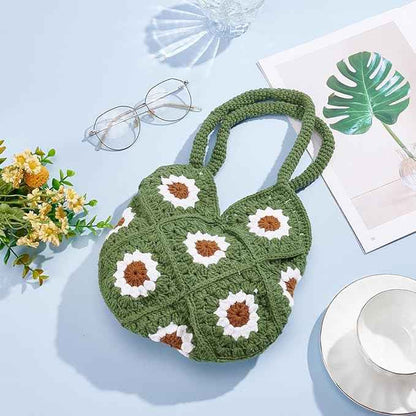 FREEBLOSS DIY Crochet Set for Crochet Shoulder Bag Green Daisy Crochet Bag Kit for Beginners Crochet Tote Bag Crochet Starter Kit with Instruction for Birthday Gift
