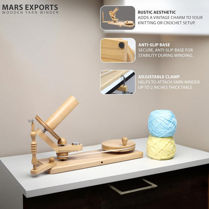 Wooden Yarn Winder with Swift – Manual Yarn Ball Winding Tool for Knitting and Crocheting (ONLY Winder Beechwood)