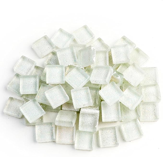 Mosaic Tiles,Glass Tiles, Shine Crystal Mosaic Glass Pieces Bulk Square Glitter Crystal Mosaic Tiles for Home Decoration or DIY Crafts 200g,1x1 cm,White