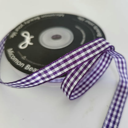 Micomon Dark Purple and White Woven Edge Plaid Ribbon 100% Polyester Gingham Ribbon 25 Yards Each Roll (3/8",Grape) - Crafty Corner