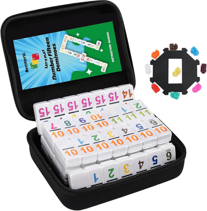 Mexican Train Dominoes Double 15 | 136 Colorful Number Dominos Tiles Travel Board Game for Family Nights, Cognitive Strategy Game for 2-8 Players
