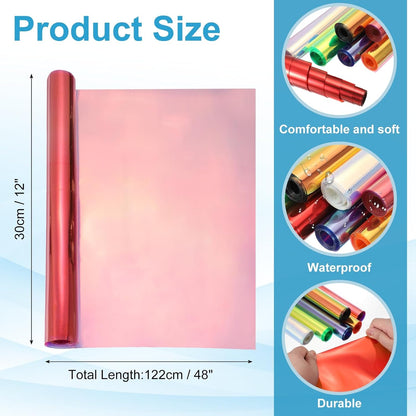 MECCANIXITY Holographic Clear PVC Vinyl Film Holographic PVC Fabric Waterproof Dichroic Film 12 x 48 Inch for Handbags Bows Earrings DIY Craft,Laser Red