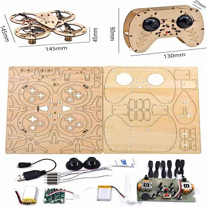 Upgraded DIY Wooden Building Blocks Flying,Wooden Drone Model Kit,Remote Control Aircraft Training,Creative Aircraft(1PC)