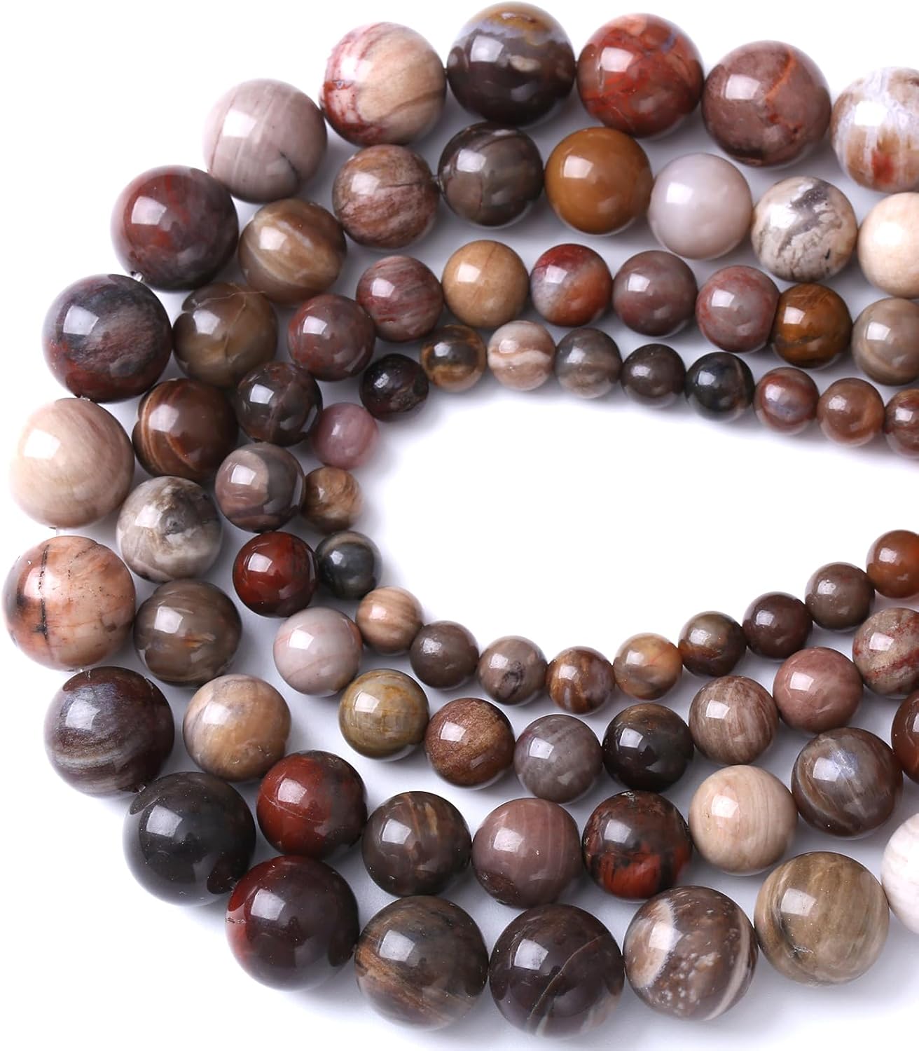 36pcs 10mm Natural Wooden Petrified Jade Agate Gemstone Beads Round Loose Spacer Beads for Jewelry Making DIY Bracelet Necklace 1 Strand 15inch