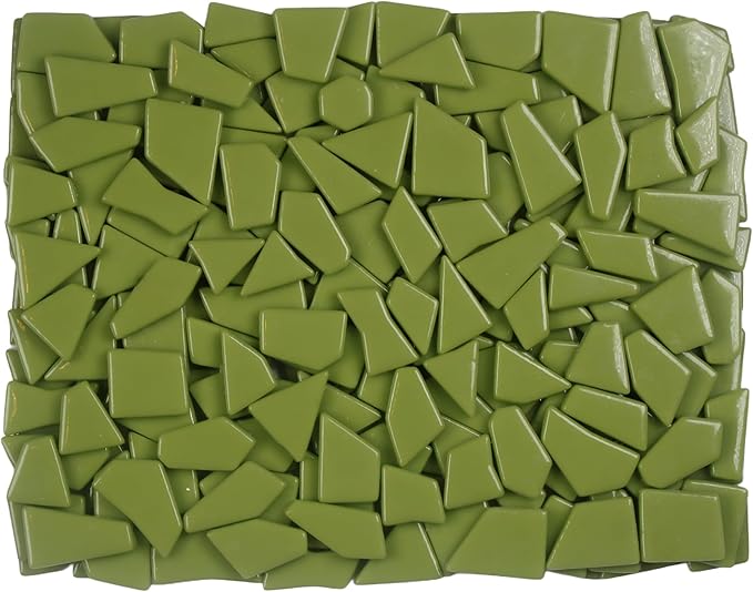 Irregular Glass Mosaic Tiles Bulk 500g Glossy and Iridescent Mosaic Glass Tiles for DIY Projects and Arts and Crafts Solid Colors and Mixes (Glossy Olive Green)