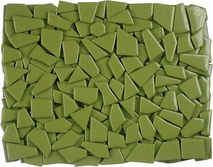 Irregular Glass Mosaic Tiles Bulk 500g Glossy and Iridescent Mosaic Glass Tiles for DIY Projects and Arts and Crafts Solid Colors and Mixes (Glossy Olive Green)