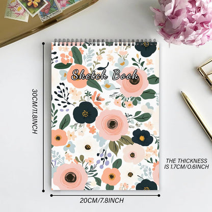 Deokke Sketchbook Top Spiral Bound Sketch Pad, 9 x 12 inch,100GSM Thick Paper,50 Sheets 100 Pages,Art Sketch Book Aesthetic Cute Drawing Writing Paper for Girls Women-Flower