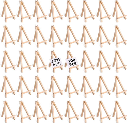 100 Pieces Mini Wood Easel Stands 5 Inch Small Wooden Canvas Easels Display Art Craft Tripod Painting Easels Tabletop Holder for Artist Crafts, Business Cards, Photos, Gift