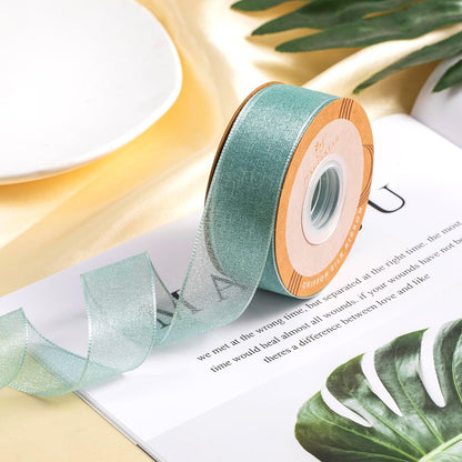 1 Inch Wide Sheer Chiffon Ribbon - Pearl Silk Woven Ribbon Suitable for Gift Wrapping, Wedding Decor, Home Decor, Girl Hair Accessories Handmade DIY (25 Yards/roll) (Light Dark Green) - Crafty Corner