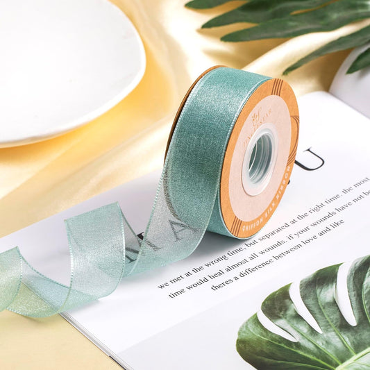 1 Inch Wide Sheer Chiffon Ribbon - Pearl Silk Woven Ribbon Suitable for Gift Wrapping, Wedding Decor, Home Decor, Girl Hair Accessories Handmade DIY (25 Yards/roll) (Light Dark Green) - Crafty Corner