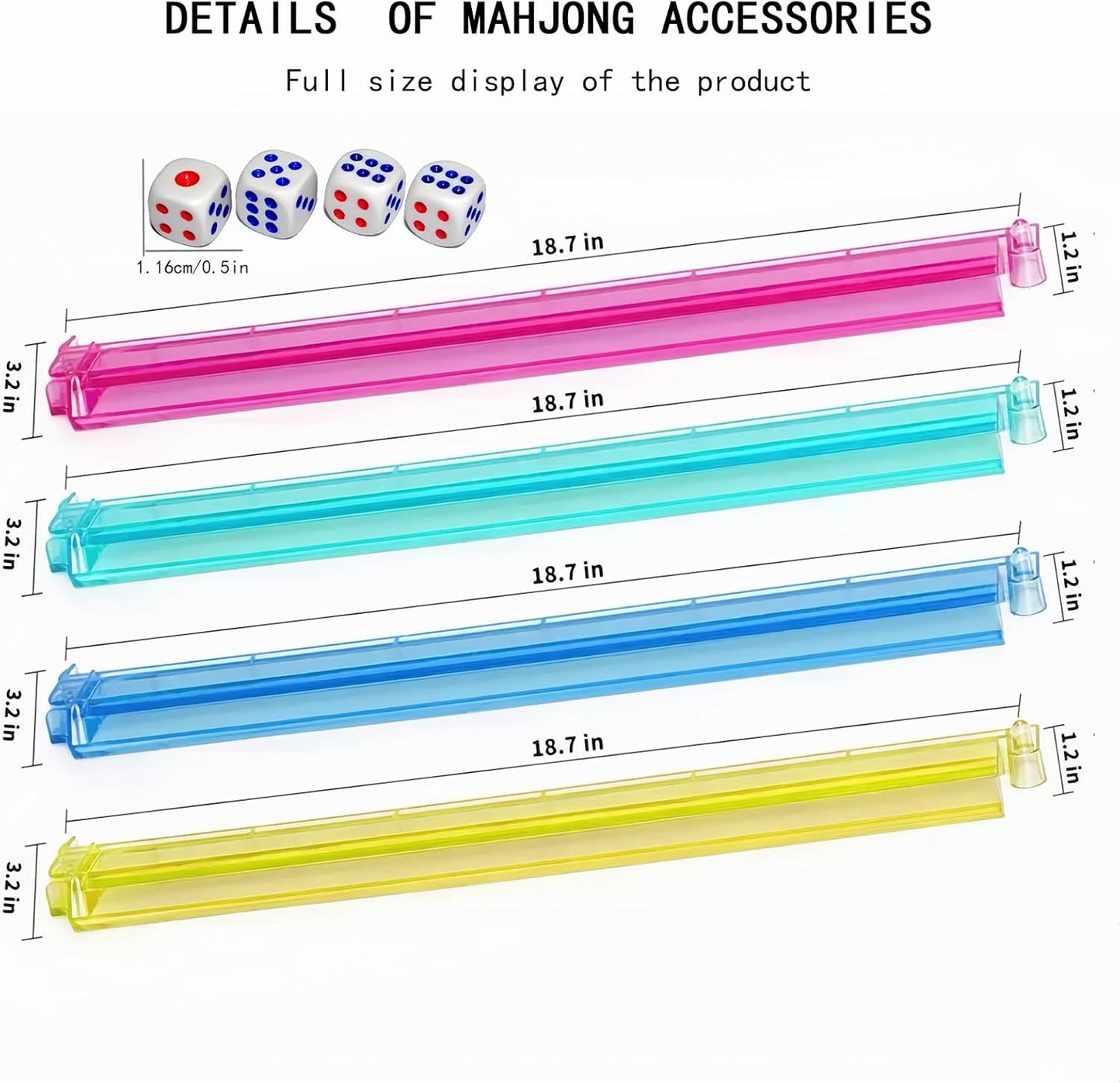 Mahjong Stand with Push Rod, Multifunctional Mahjong Stand with Push Rod, Set of 4 with 4 dice, Easy to Carry American Style Mahjong Colorful