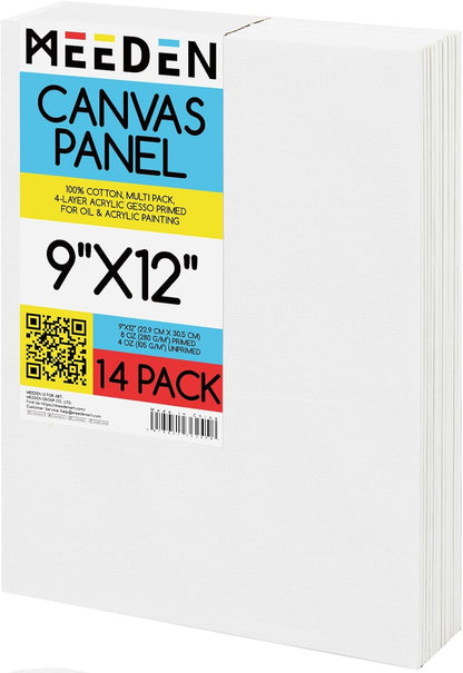 MEEDEN 14-Pack 100% Cotton Canvas Boards for Painting - 9x12'' Blank Canvas Panels for Oil & Acrylic Painting, Ready to Paint Art Supplies for Professional Artists, Students