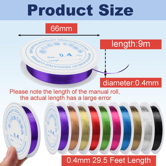 0.4 mm Dia. 10 Rolls Copper Jewelry Wire, 10 Assorted Colors Beading Wire for Jewelry Making Bracelet Earrings Rings Necklaces Flower Craft Projects