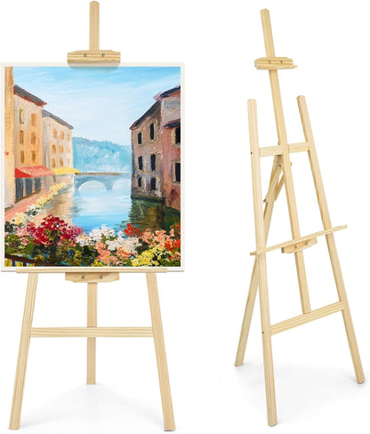 1Pcs Wooden Easel for Painting-Adjustable Easel Stand for Painting and Canvas, Holds Up to 42", Lightweight Pine Art Easel Stand, Large Easel for Painting for Beginners, and Artists