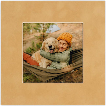 11x14 Mat Bevel Cut for 8.5x11 Photos - Acid Free Beige Suede Precut Matboard With Backing Board and Crystal Clear, Self Seal Photo Mat Bag - For Pictures, Photos, Framing - 4-ply Thickness