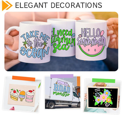 GIRAFVINYL Neon Permanent Vinyl 5 Sheets - 12”x12” Easy to Weed Bright Color Neon Permanent Adhesive Vinyl for Mugs, Sign, Banner,