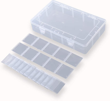 2 Pack Plastic Small Crafts Storage Boxes with Adjustable Dividers (15 Grid)