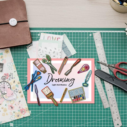 Painting Tools Clear Stamp for Scrapbooking Paint Brush Silicone Clear Stamp Pen Spatula Palette Rubber Transparent Seal Stamps for DIY Handbook Card Making Photo Album Journal Decoration - Crafty Corner