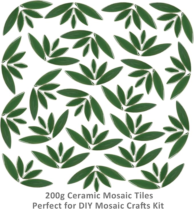 Artspac Petal Ceramic Mosaic Tiles for Crafts, 200g Green Leaf Tiles Mosaic Pieces for Mosaic Craft Supplies,Garden Art Decor
