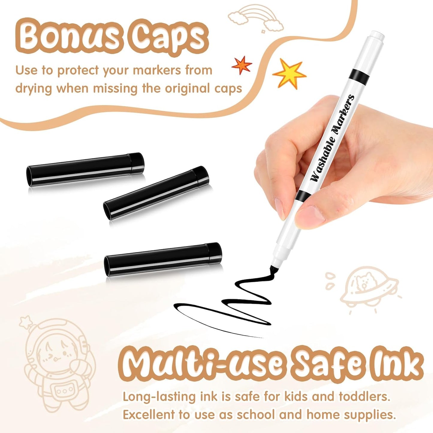 18 Pcs Line Washable Markers Bulk Black Fine Tip Markers Set Coloring Thin Tip Drawing Washable Pen for Kids Art School Classroom Back to School Gender Reveal Party Supplies, Ages 6+