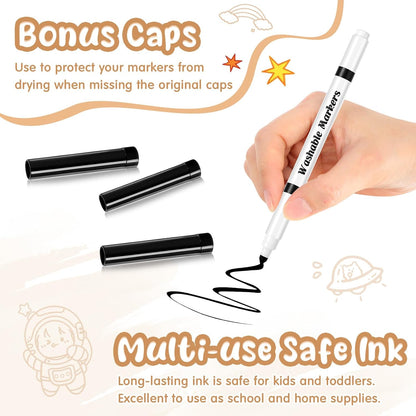 18 Pcs Line Washable Markers Bulk Black Fine Tip Markers Set Coloring Thin Tip Drawing Washable Pen for Kids Art School Classroom Back to School Gender Reveal Party Supplies, Ages 6+
