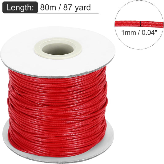 MECCANIXITY Waxed Cord 1mm Waxed Thread 87 Yard Wax String Leather Cord for Bracelet Making, Necklaces, Beading, Jewelry Making and DIY Crafts(Red)