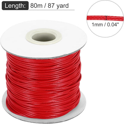 MECCANIXITY Waxed Cord 1mm Waxed Thread 87 Yard Wax String Leather Cord for Bracelet Making, Necklaces, Beading, Jewelry Making and DIY Crafts(Red)