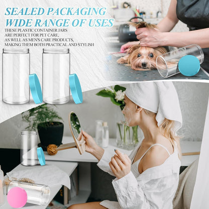 SATINIOR 12 Pack 32 oz Plastic Container Jars with Lids Round Clear Travel Cosmetic Container Slime Jars for Toiletries, Lotion, Cream, Ointments, Makeup, Rhinestone, Samples, Kitchen Storage(Blue)