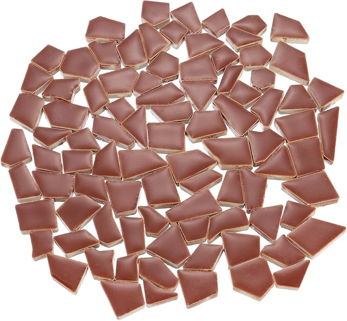 uxcell 500g/1.1LB Irregular Ceramics Mosaic Tiles, 1.3-2 cm Bulk Stained Ceramic Mosaic Pieces Stones Mosaic Kits for DIY Art Craft Projects Home Decor, Brick Color