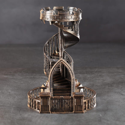 AUSPDICE Dice Rolling Tower and Tray Retro Castle Mold Color for Tabletop Games, D&D and RPG Games (Bronze Color)