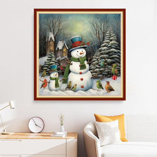 Disxvivy Cross Stitch Stamped Full Embroidery Kits DIY 11CT Cotton Thread Printed DIY Needlepoint Kits Craft Needlework Set Cross-Stitch Stamped Sets-Snowman Snowy Scenery 18x18 inch